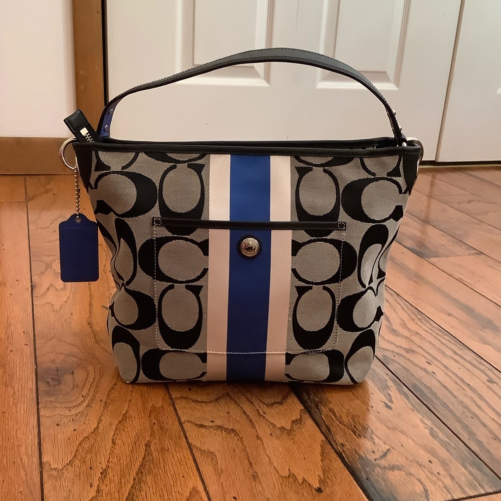 Coach Shoulder Bag with Blue Stripe